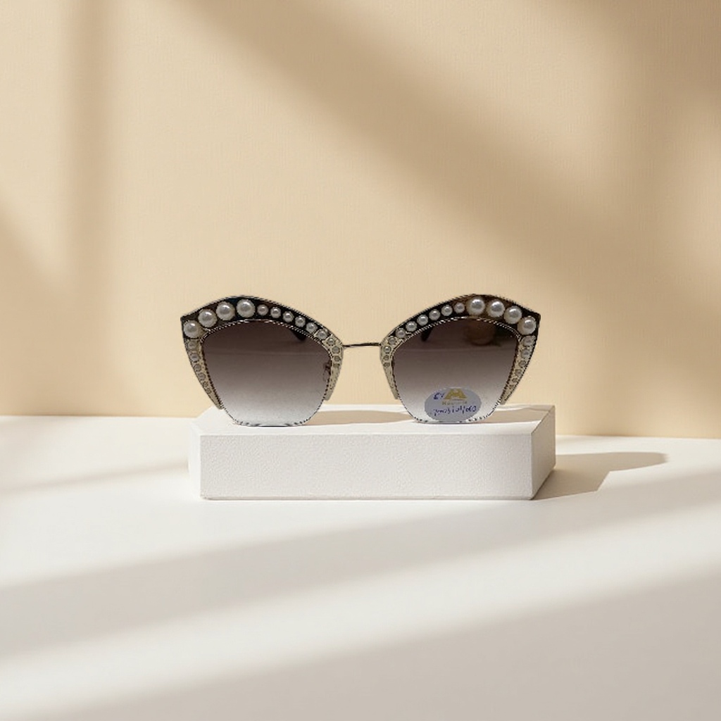 Pearl-decorated cat-eye sunglasses, fashionable UV-resistant polarized sunglasses details Picture