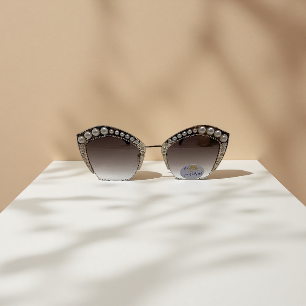 Pearl-decorated cat-eye sunglasses, fashionable UV-resistant polarized sunglasses