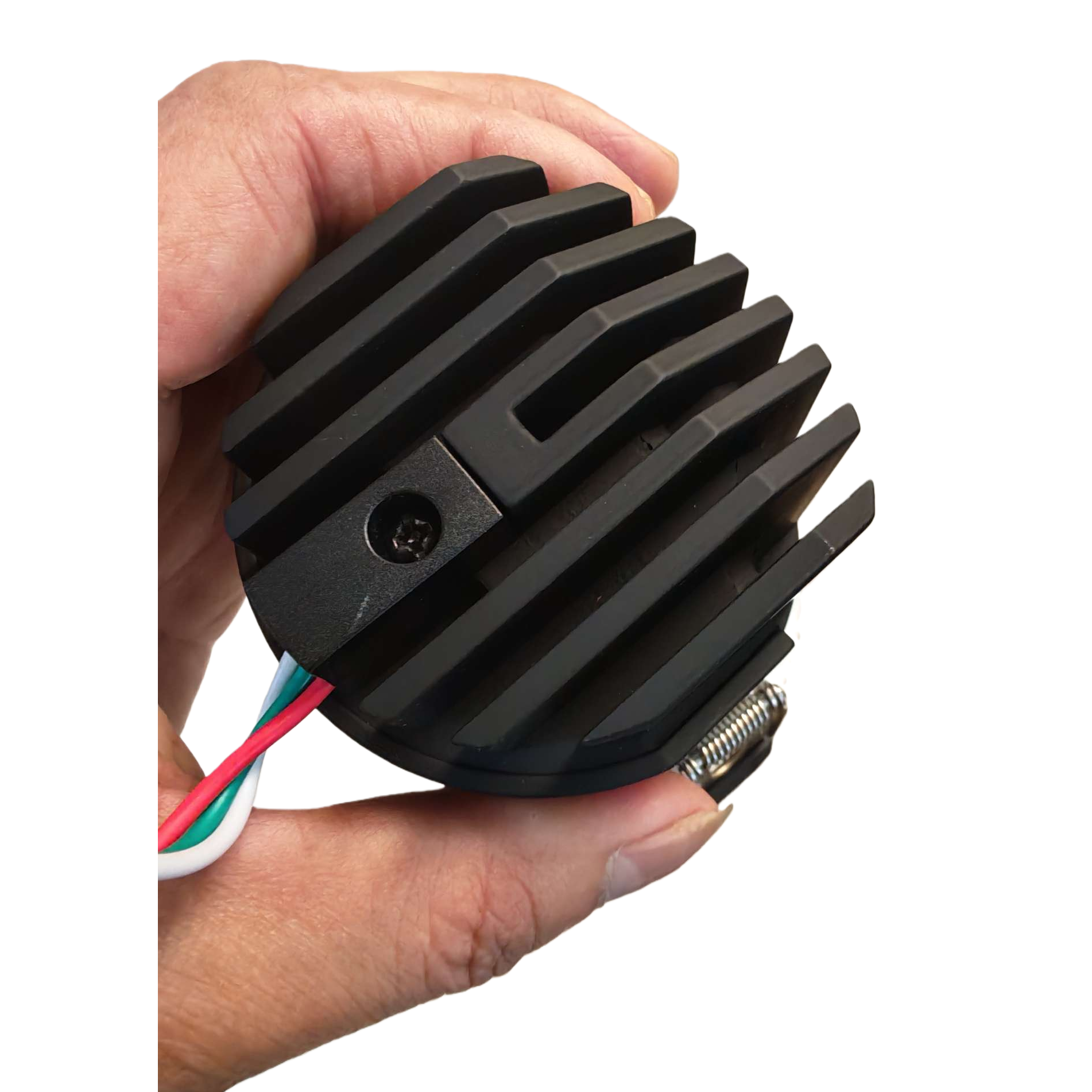 The black heat sink body is equipped with red, green and white wires and a metal spring bracket Item Picture