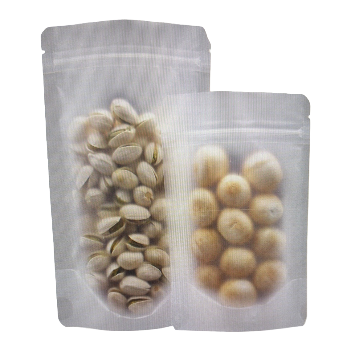 A transparent bagged mixed nut snack featuring pistachios and cashews Item Picture