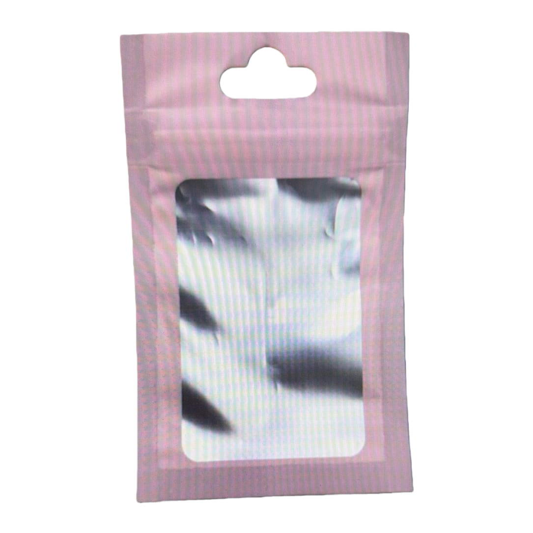 The pink perforated packaging bag contains a fashionable and portable storage bag with silver reflective items Item Picture