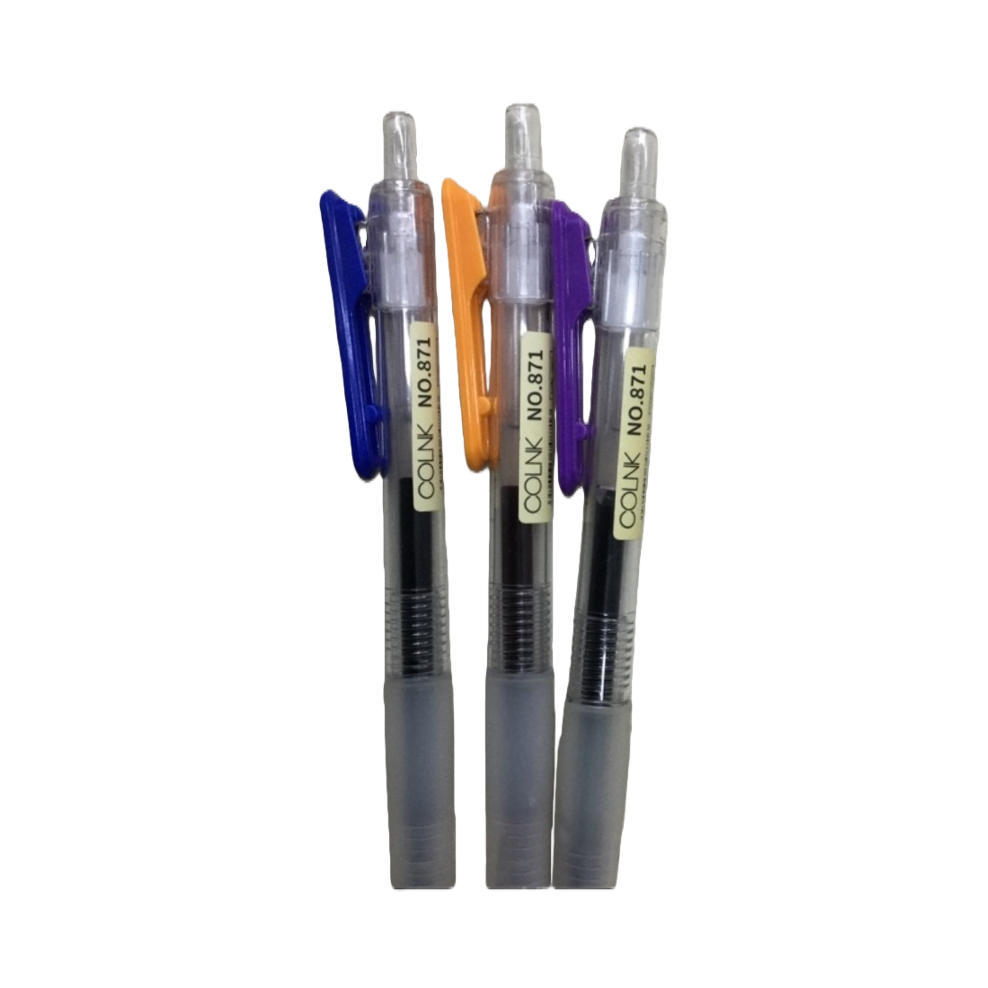 A set of three colored press-pen student office gel pens in black, blue and red Item Picture