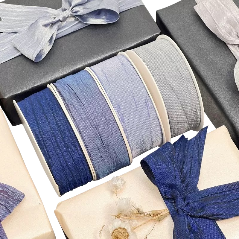 Blue ribbon bow decorative gift box packaging for DIY, available in various sizes such as wide and narrow Item Picture