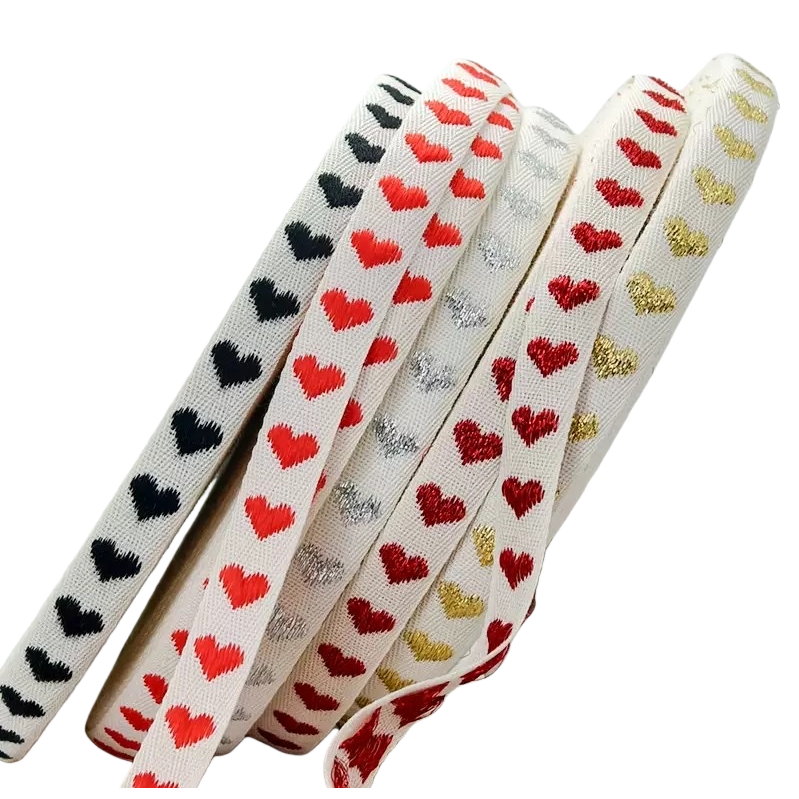 The white heart-shaped pattern webbing is 1.5cm wide and the length can be cut and sewn for DIY accessories Item Picture