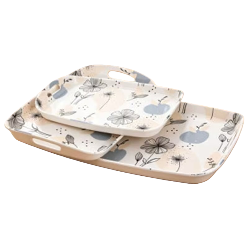 Rectangular melamine patterned tray, heat-resistant and anti-scald, suitable for home, restaurant and kitchen storage and plating Item Picture