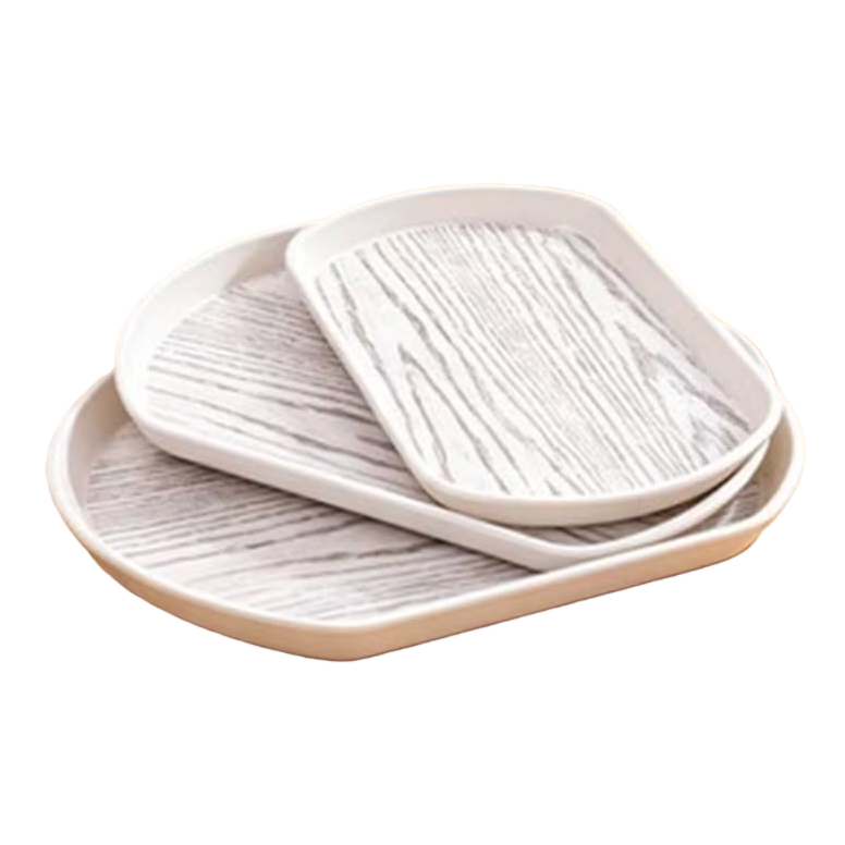 White oval-shaped melamine wood grain tray for home dining side table display and storage Item Picture