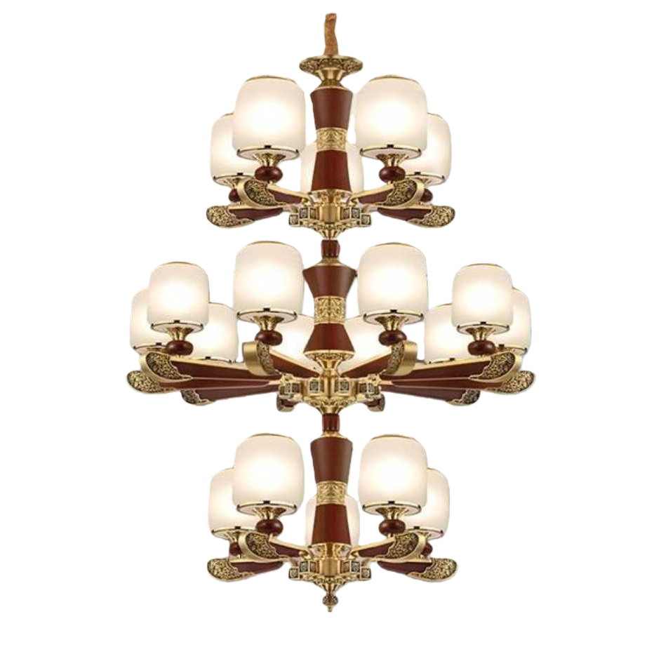 The golden redwood multi-layer chandelier is the main light for the Nordic modern living room and dining room Item Picture