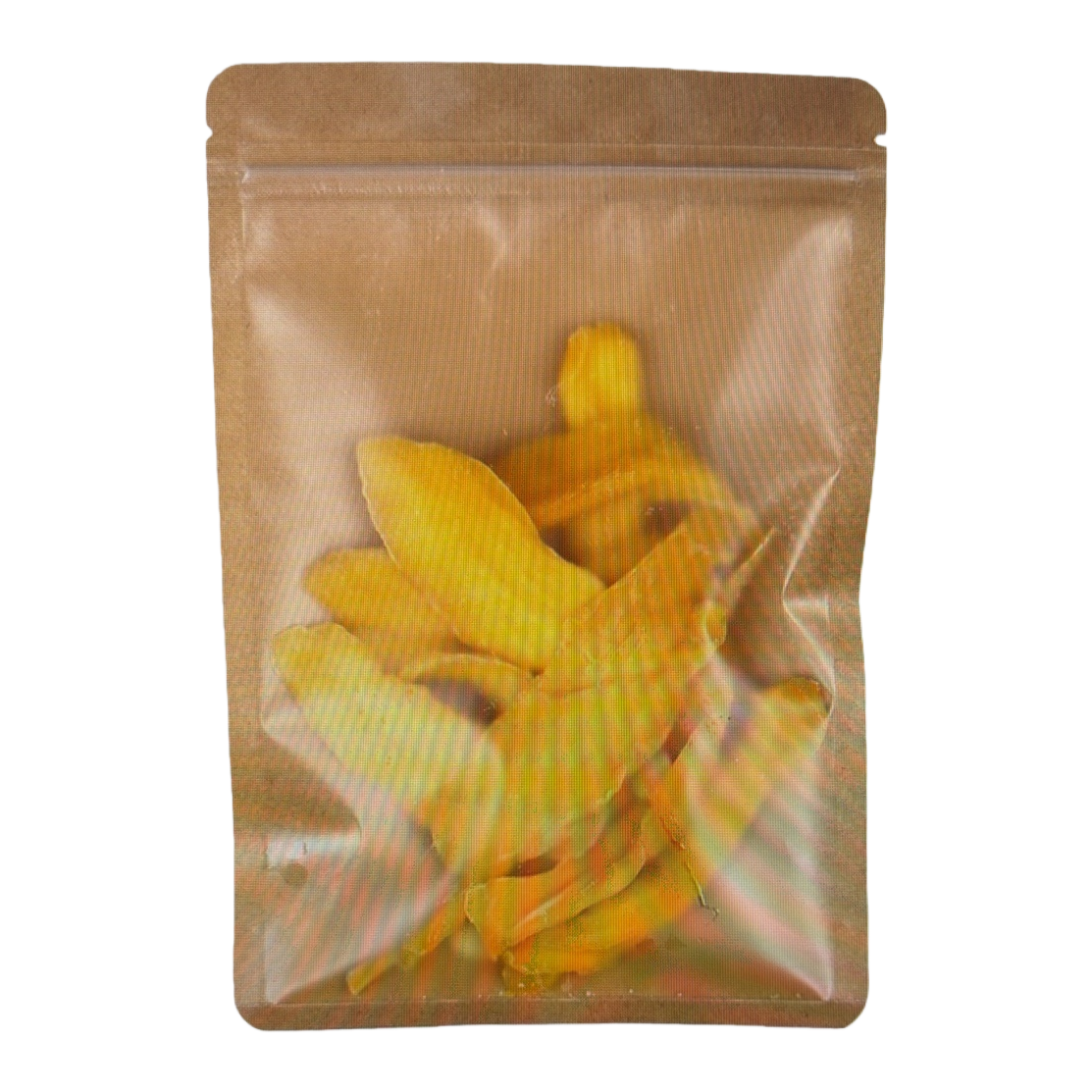 Brown self-sealing bag containing yellow dried ginger slices, sulfur-free smoked to remove fishy smell and enhance flavor, a must-have for the kitchen Item Picture