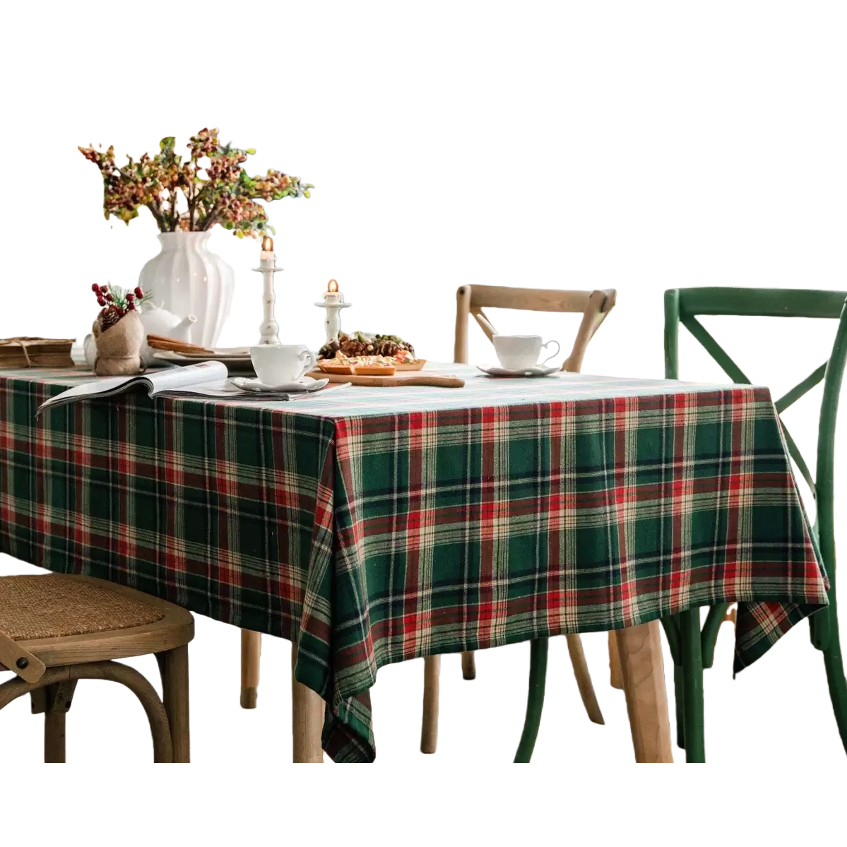 Green red and white checkered tablecloth, anti-slip and waterproof PVC tabletop protection fabric, home dining room and kitchen tablecloth Item Picture