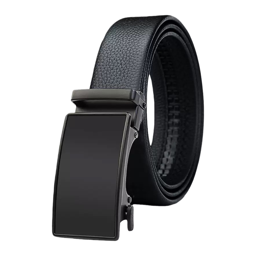 Black genuine leather business and casual belt for men, 3.5cm wide, adjustable with automatic buckle Item Picture