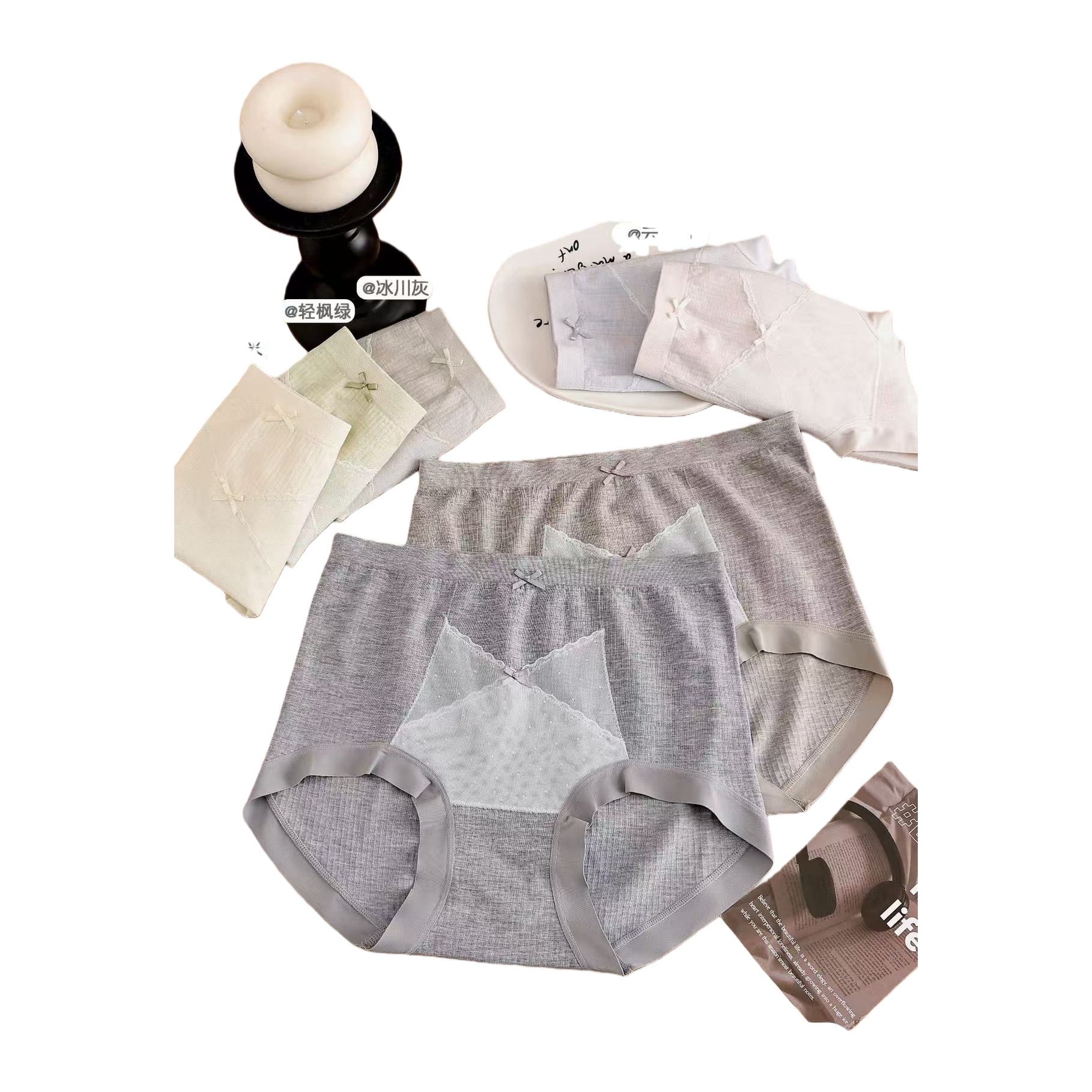 Grey high-waisted underwear for women, pure cotton seamless, comfortable and breathable, four-corner flat pants Item Picture