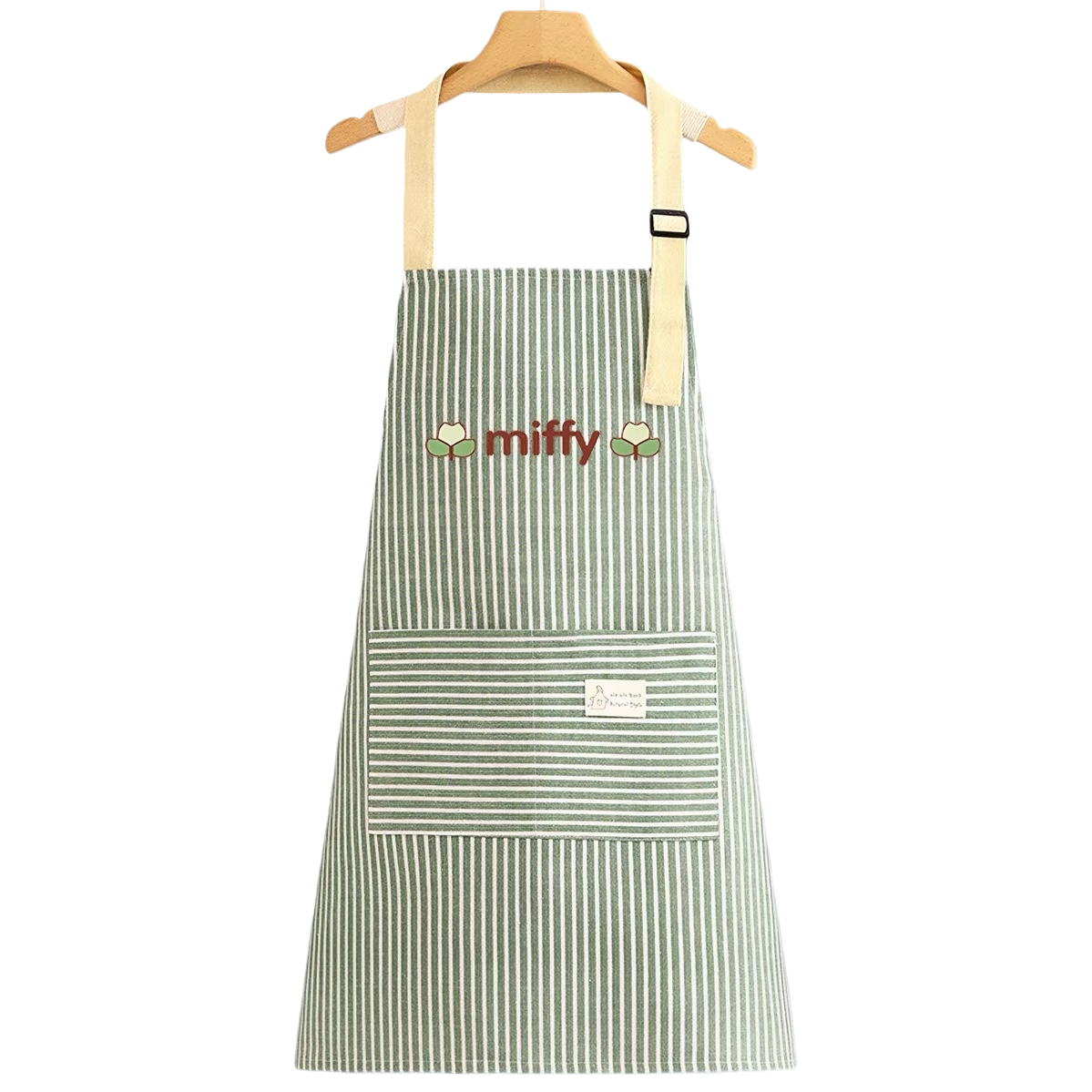 Green striped apron, thickened waterproof, suitable for both men and women in the kitchen, adjustable tie Item Picture