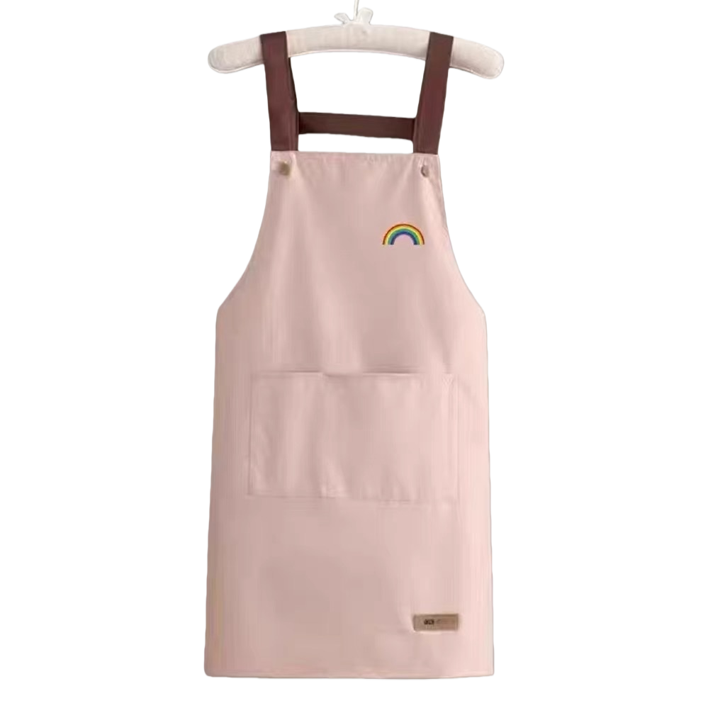 Pink apron kitchen oil-proof and water-proof extended lace-up adjustable women's home baking apron Item Picture