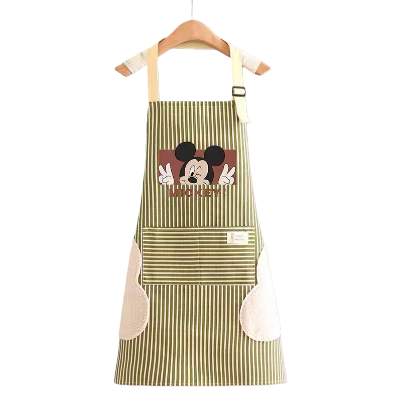 Mickey green striped apron, suitable for both children and adults, waterproof and oil-resistant kitchen baking apron Item Picture