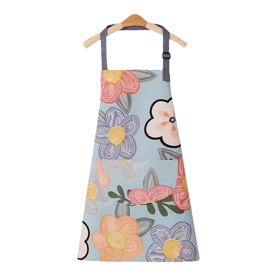 Colorful floral pattern apron, kitchen oil-proof and water-proof extended lace-up, made of cotton and linen Item Picture