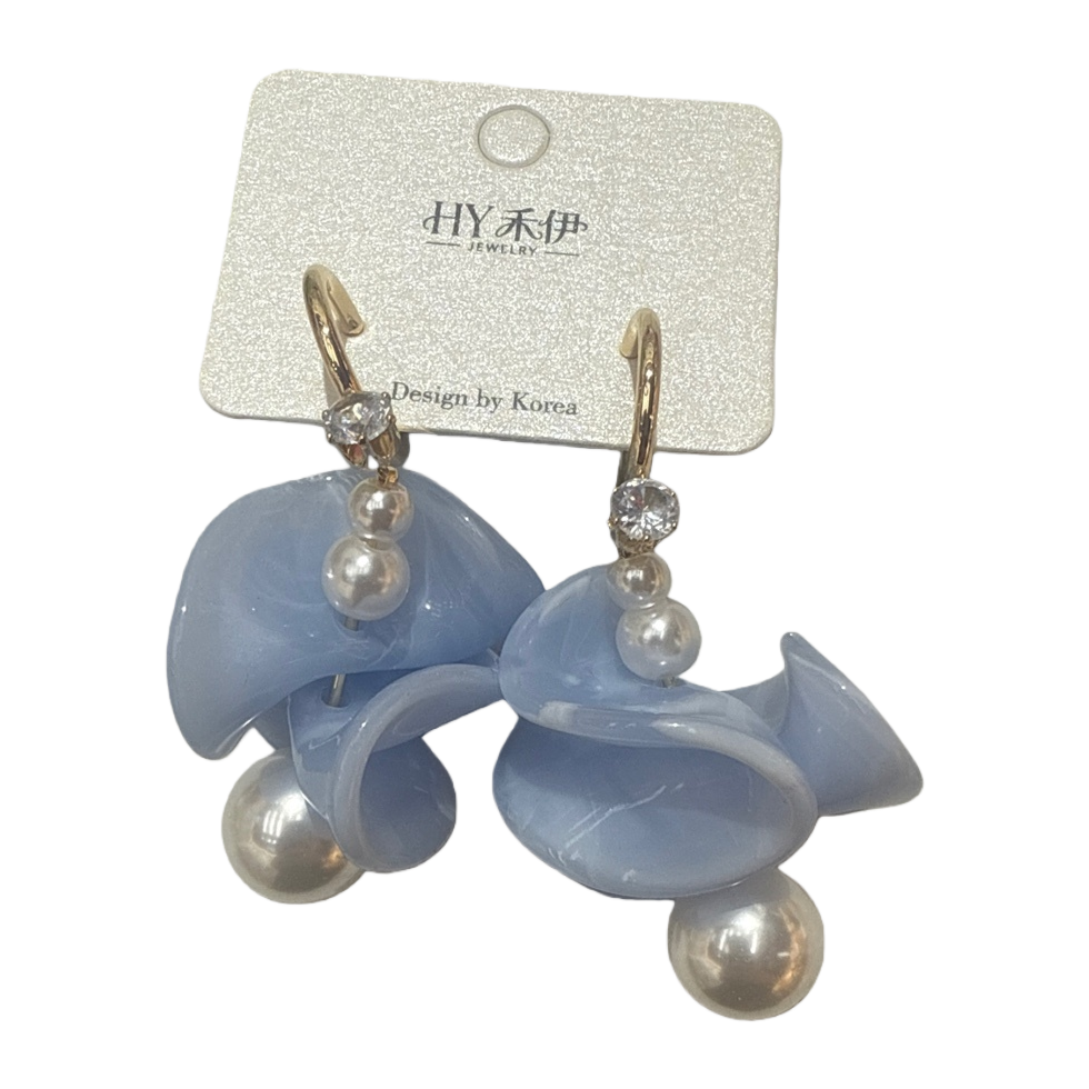 Pendientes de forma de flor azul claro adornado con perlas con cristal de lujo ligero orejeras Item Picture