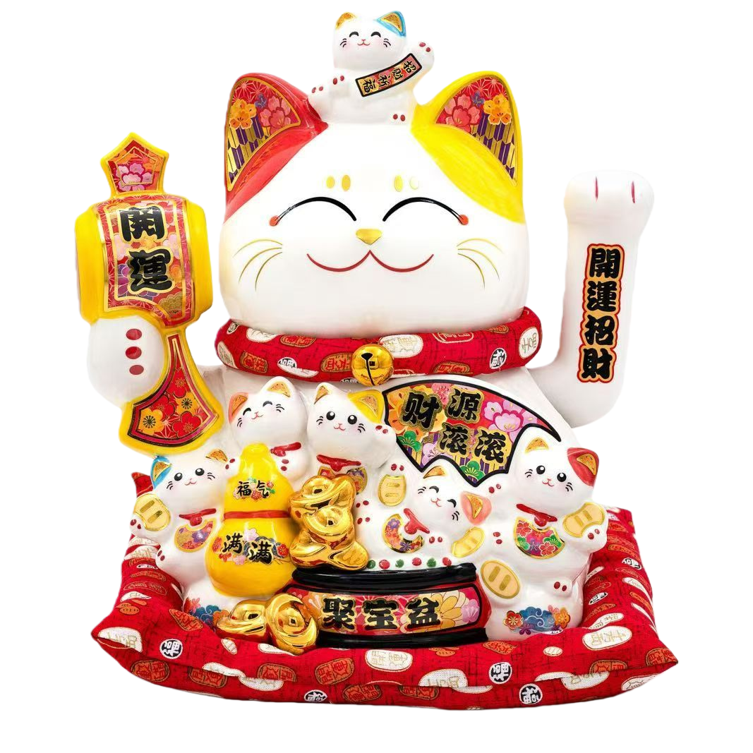 彩色招财猫摆件客厅玄关家居装饰吉祥物陶瓷摆设招财猫招财猫迷你招财猫前台白底实物图