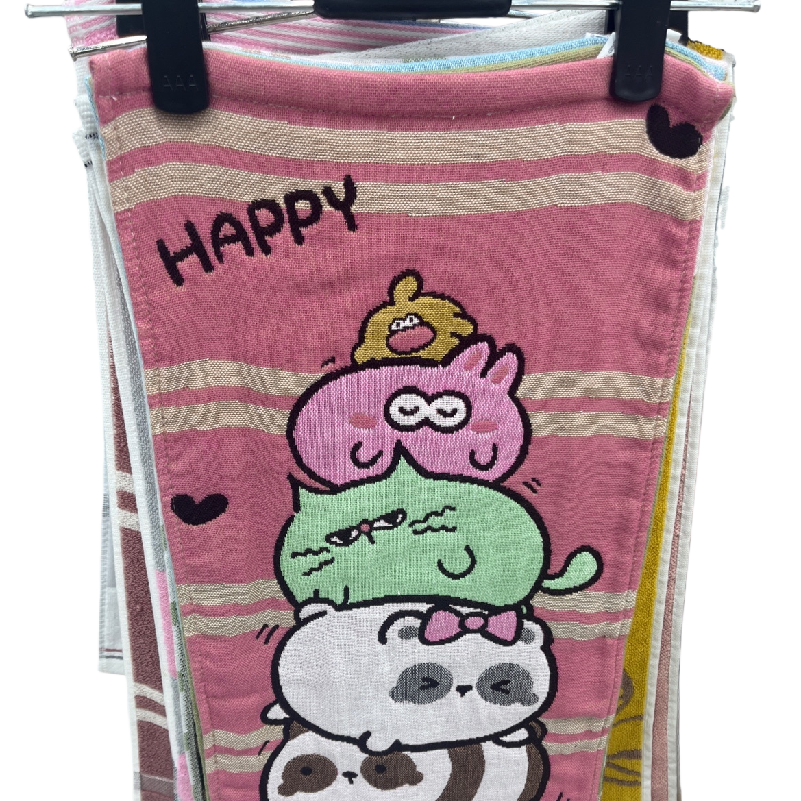 Pink striped cartoon children's absorbent towel, soft and skin-friendly home bathroom washbasin Item Picture
