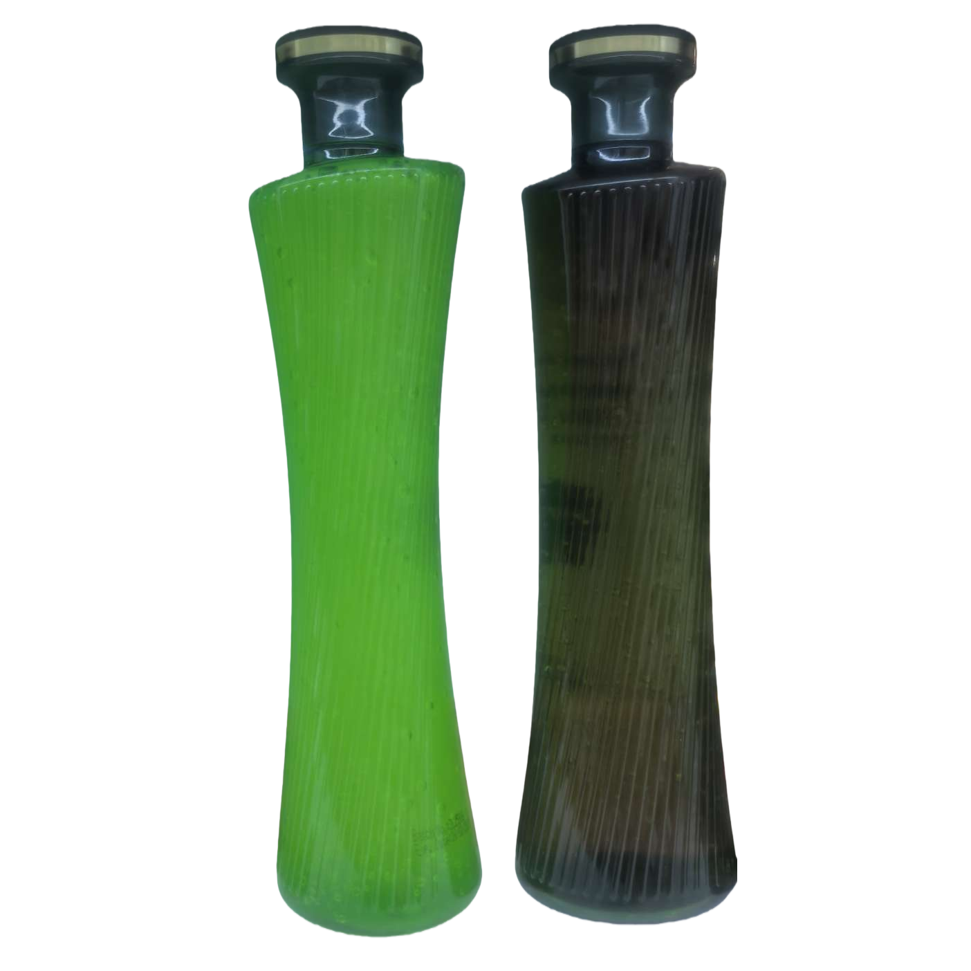 Green and dark brown striped bottle body for personal care products Item Picture