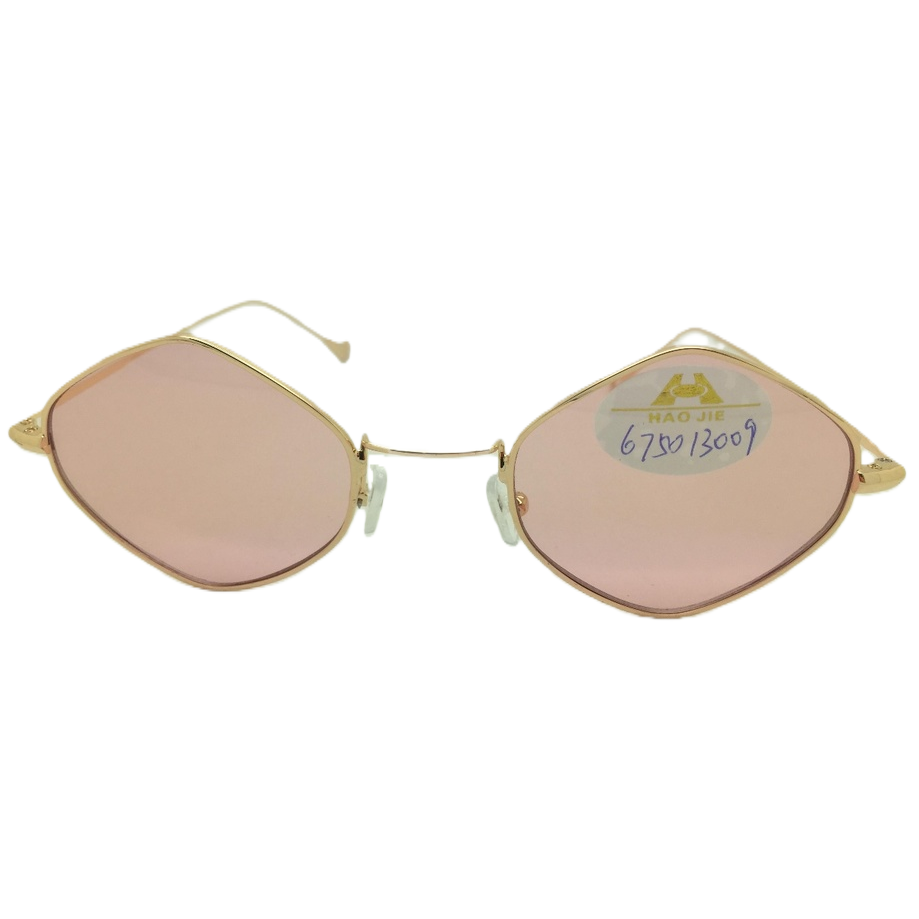 Golden thin-framed pink lens sunglasses, fashionable UV protection sunglasses for women Item Picture