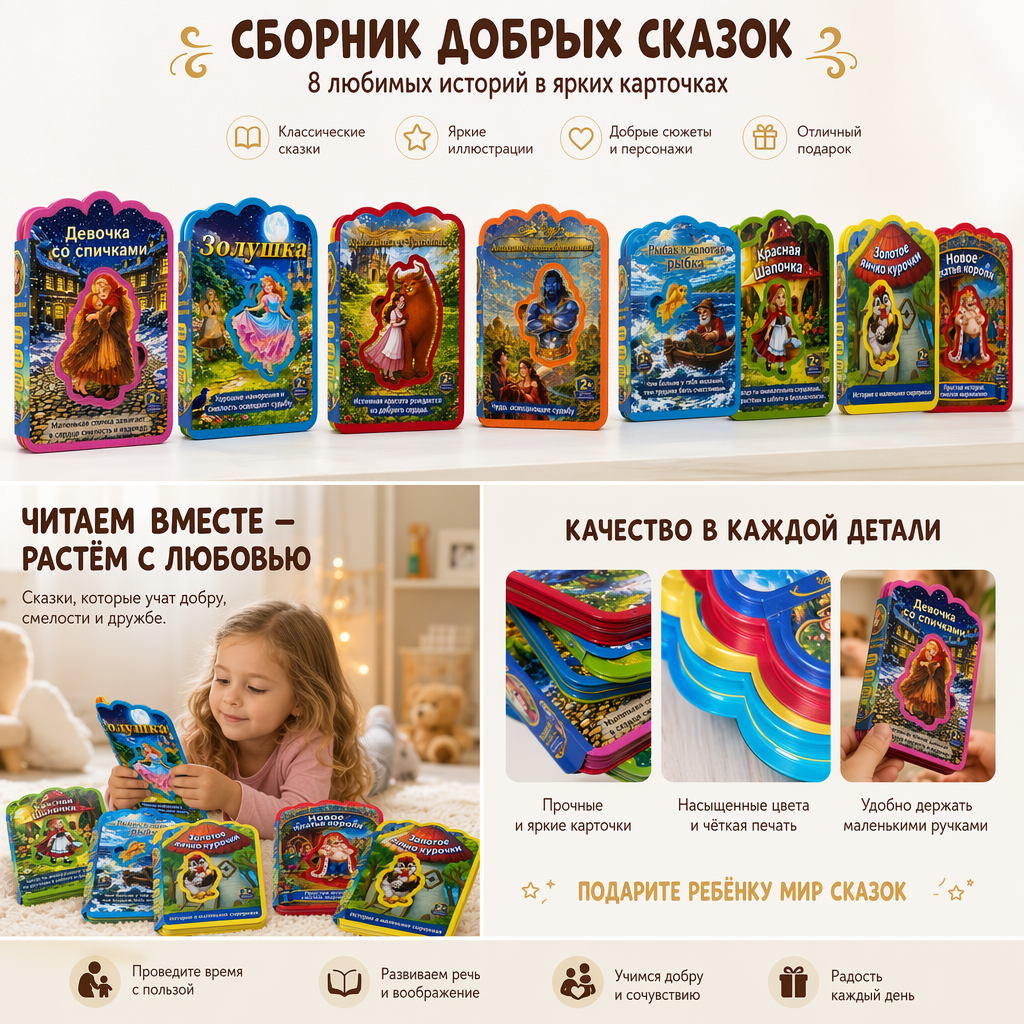 彩色童话故事书盒 八本不同封面儿童绘本 含插画角色俄文标题详情1