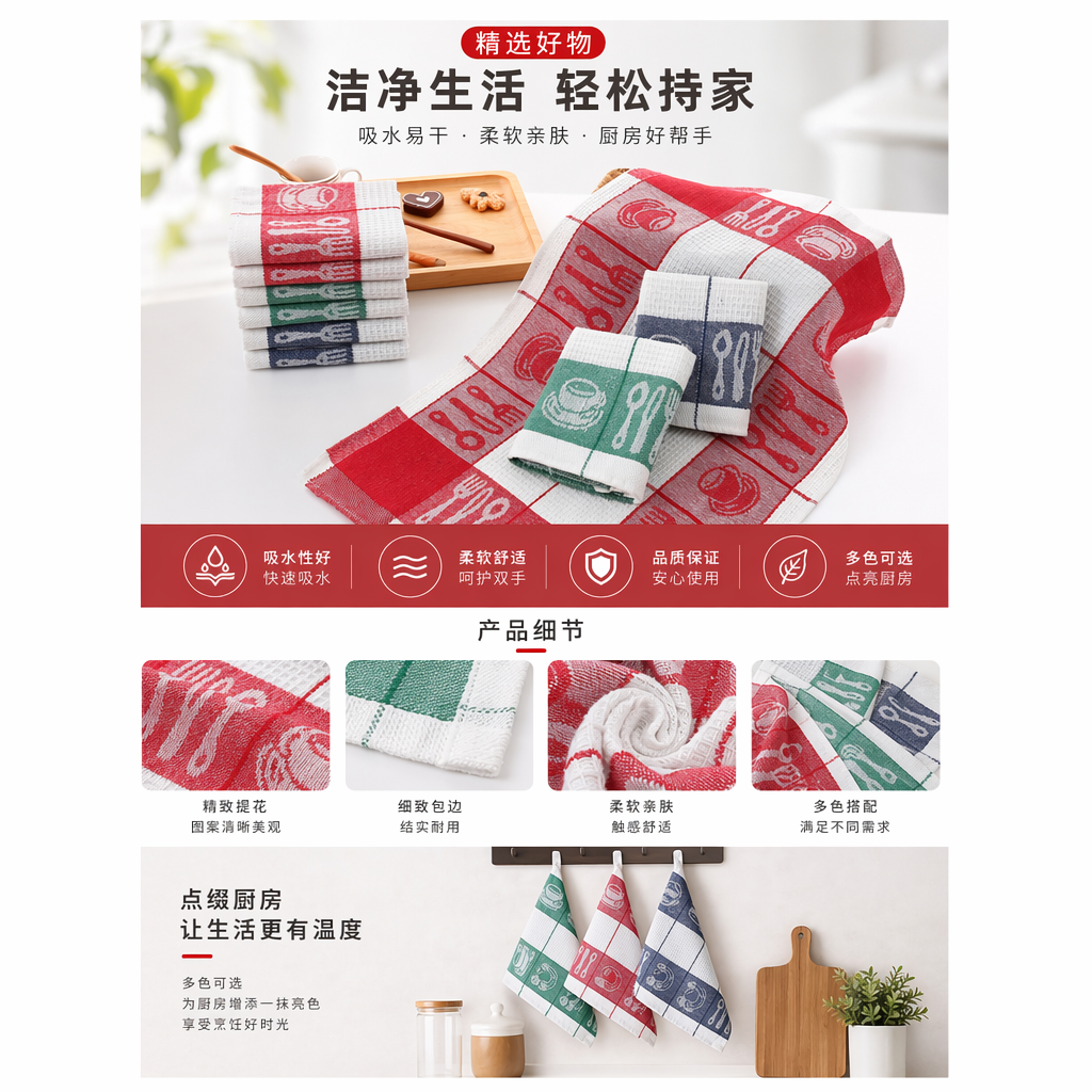 Cotton functional towels, gift tea towels, jacquard woven kitchen towels, foreign trade gift napkins, cleaning cloths, absorbent pic 1