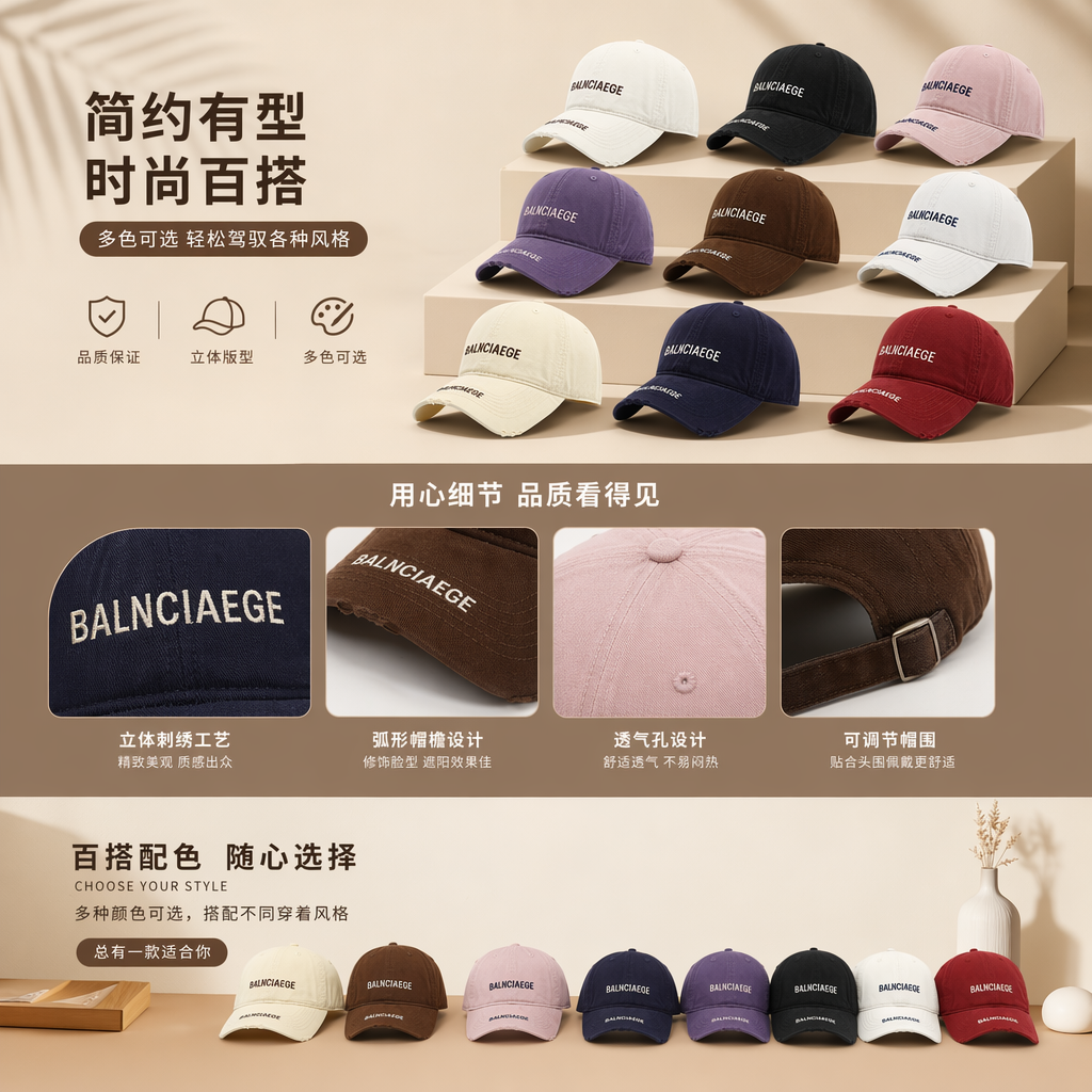 Embroidered baseball cap, cotton breathable, unisex sports and casual sun hat pic 1