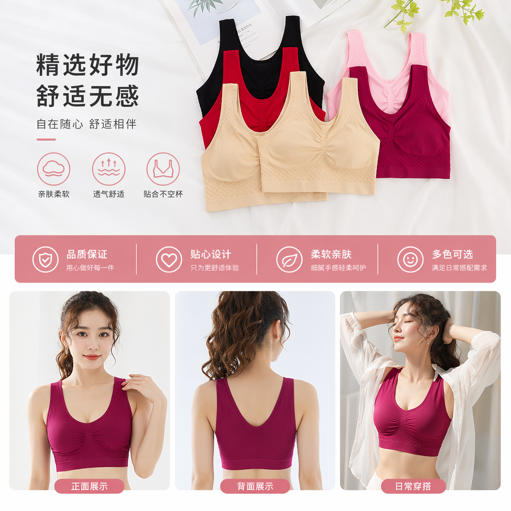 多色无钢圈文胸内衣舒适透气详情1
