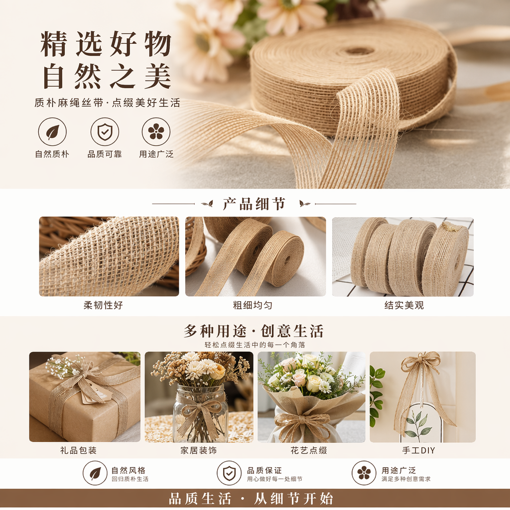 米色麻绳卷 粗细均匀柔韧性好结实美观详情1