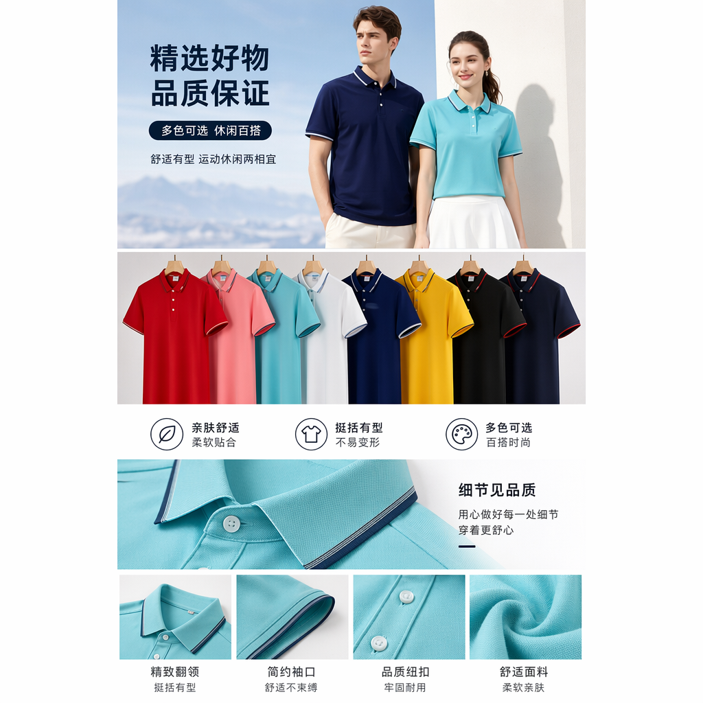 Polo短袖T恤男士 纯色可定制polo衫男士短袖详情1