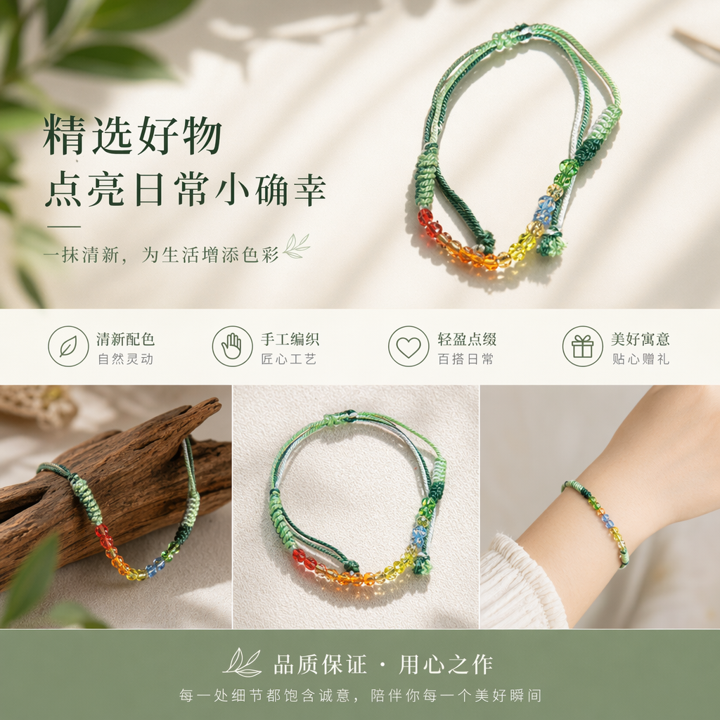 彩色珠子手链 时尚百搭女士手饰 多彩圆润珠串可调节详情1