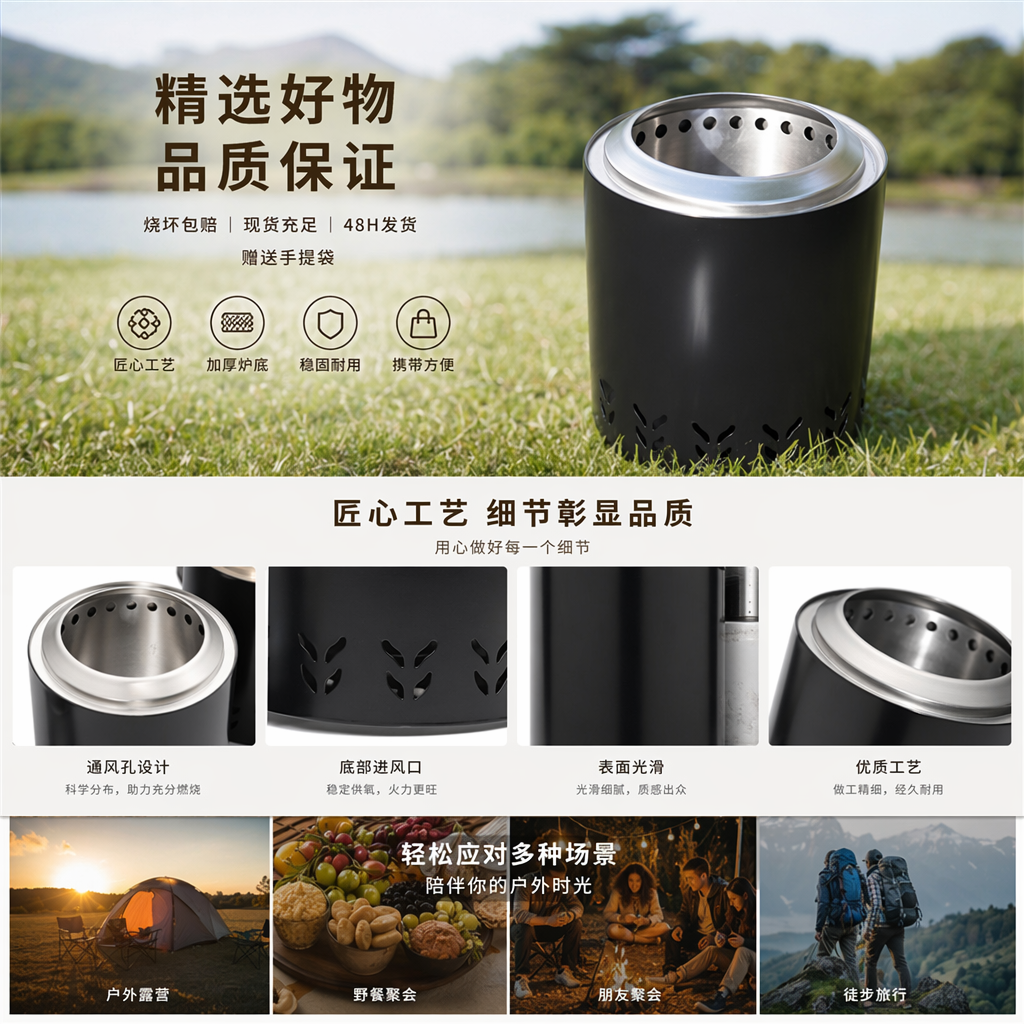 The black cylindrical stove body is suitable for various gas stoves, with high temperature resistance and stable load-bearing capacity pic 1