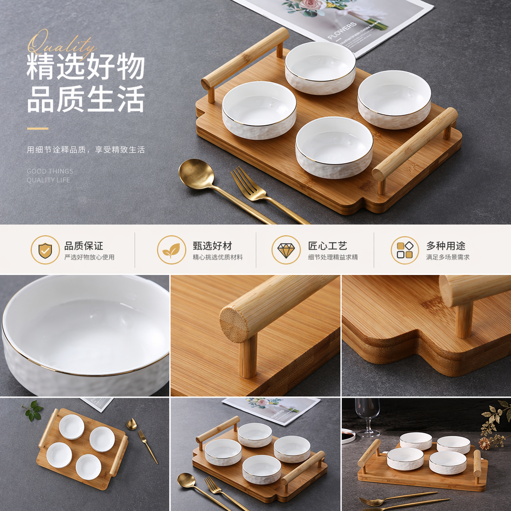 现代简约菜碟配竹制托盘餐前小吃碟密胺酒店会所分子菜沐浴店汤泉自助果盘详情1