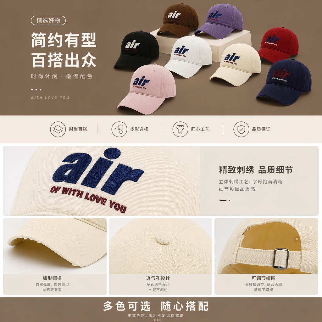The weathered and worn pure brown baseball cap is printed 