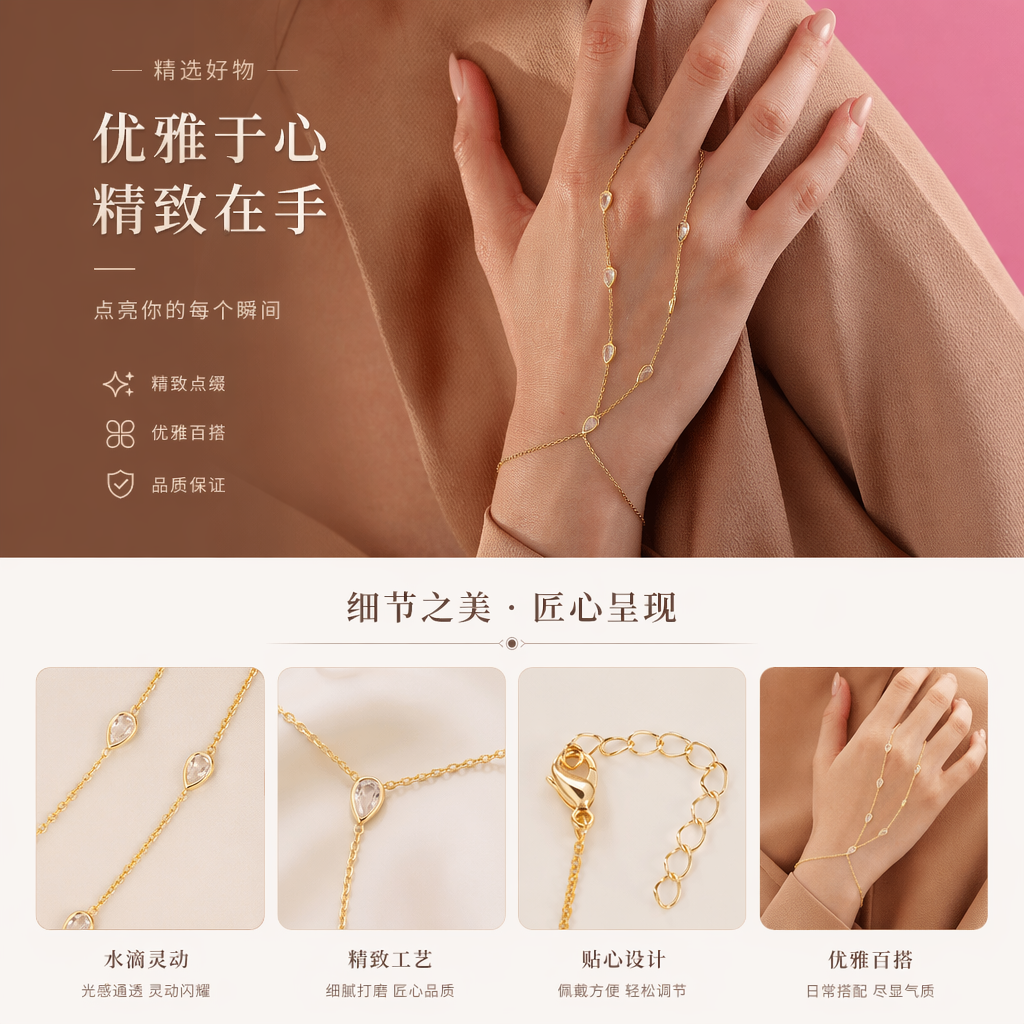 金色手链 手部装饰 时尚简约百搭女士手饰详情1