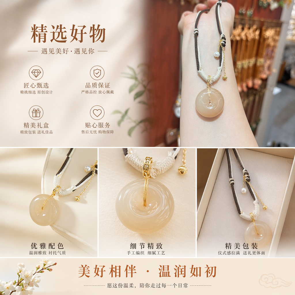 米色玉佩水晶手链新款手部佩戴饰品水晶手串详情1