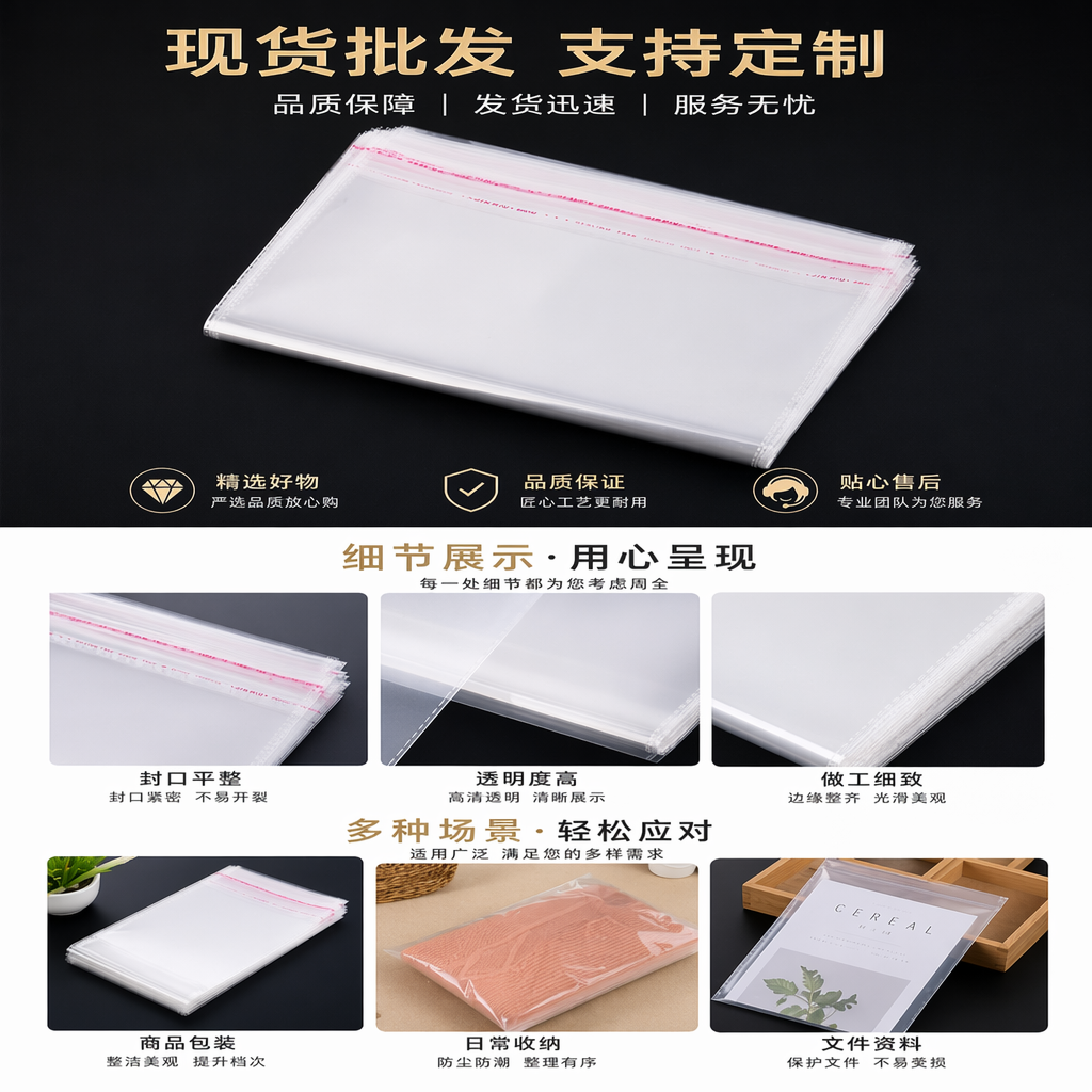 透明塑料袋堆叠主体 加厚防撕可重复使用收纳整理袋详情1