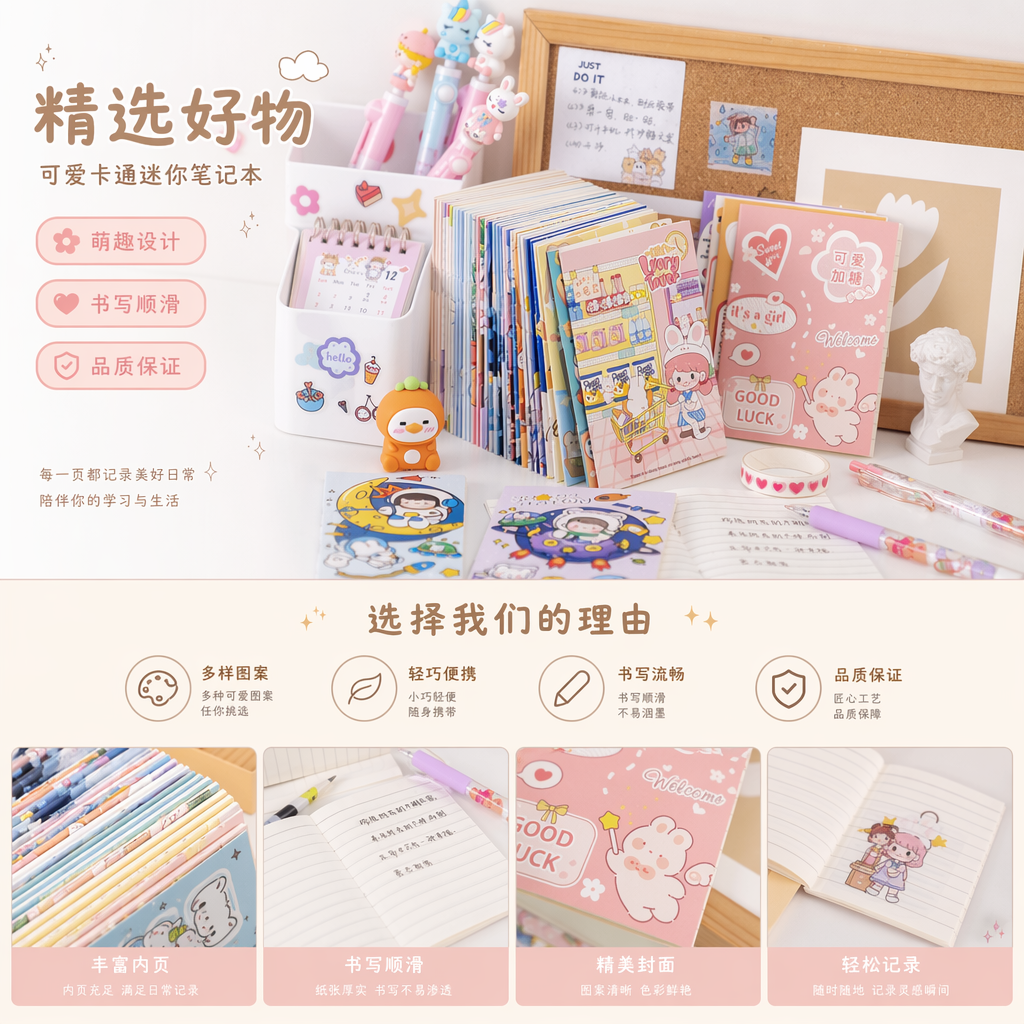 粉色系卡通文具套装 学生用笔袋本子铅笔橡皮尺子组合详情1