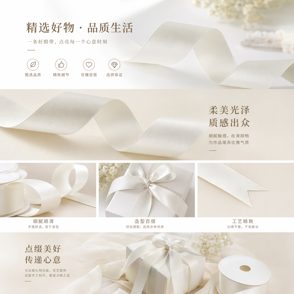 The gift box is wrapped in a beige woven ribbon satin finish and decorated with a handcrafted bow pic 1