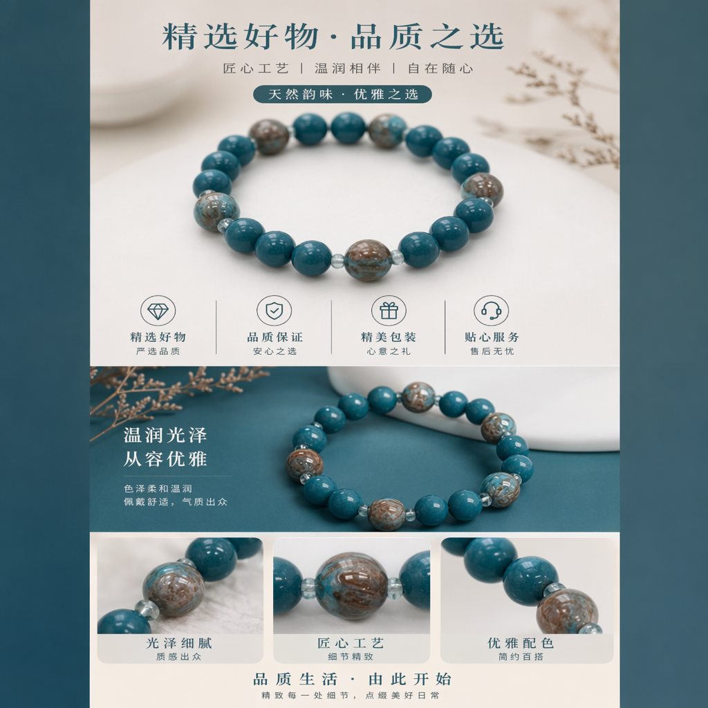 糖唐堂天空蓝1cm手串；鎏金树脂圆珠SC001015详情1