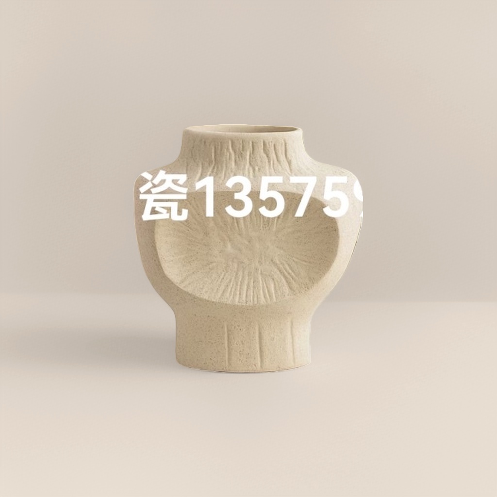 米色纹理陶瓷花瓶 客厅插花摆件北欧风家居装饰