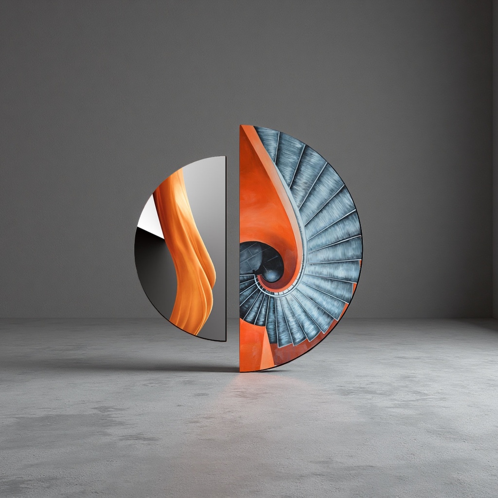 Orange-blue spiral staircase art painting semi-circular wall decoration Application Scenario