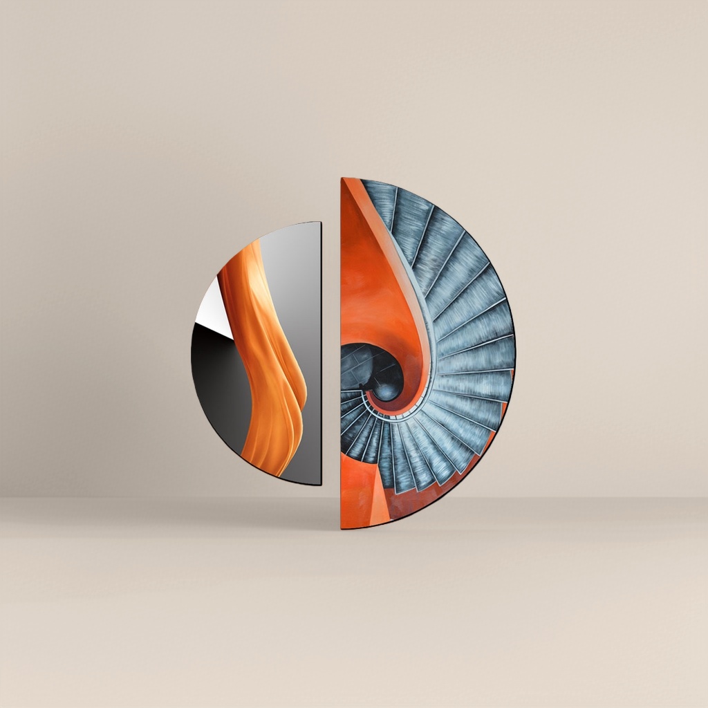Orange-blue spiral staircase art painting semi-circular wall decoration Specification image