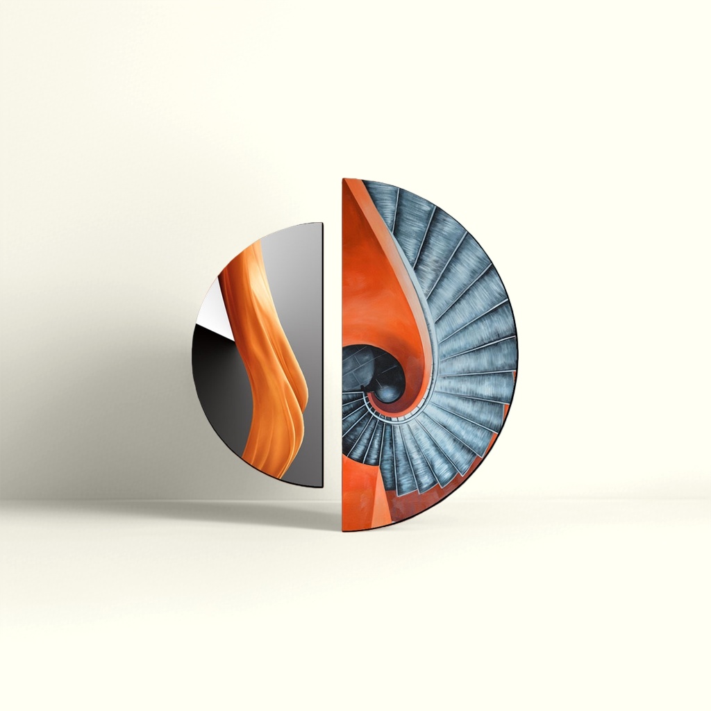Orange-blue spiral staircase art painting semi-circular wall decoration