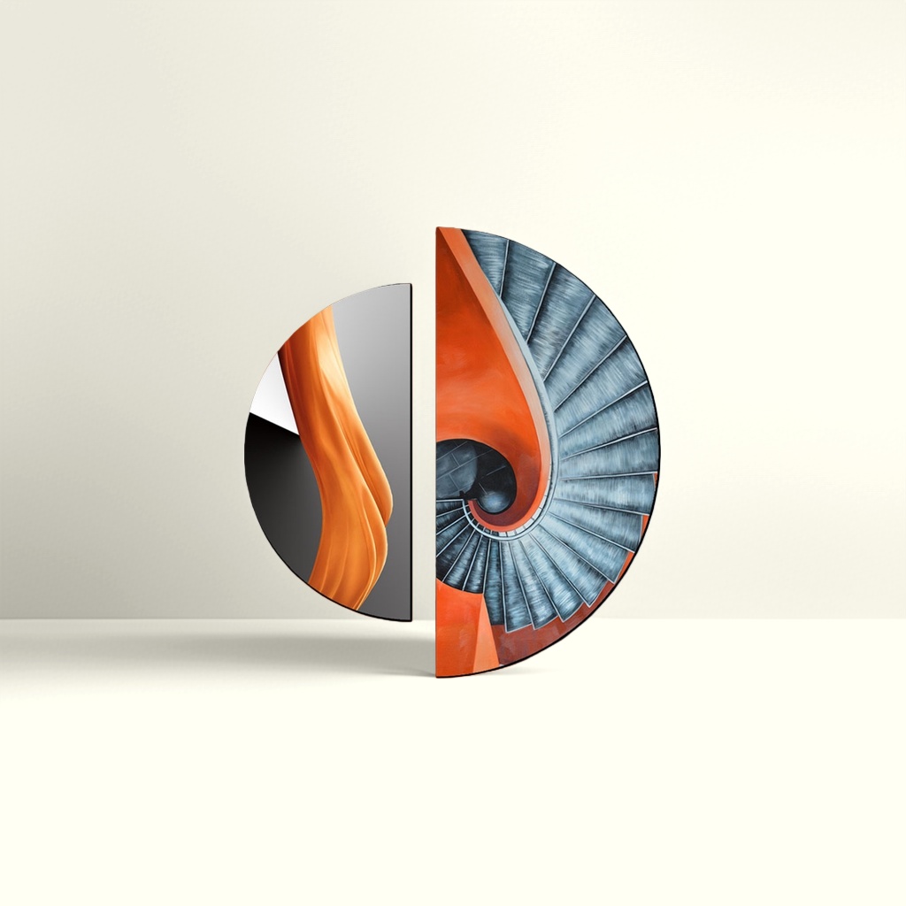 Orange-blue spiral staircase art painting semi-circular wall decoration details Picture