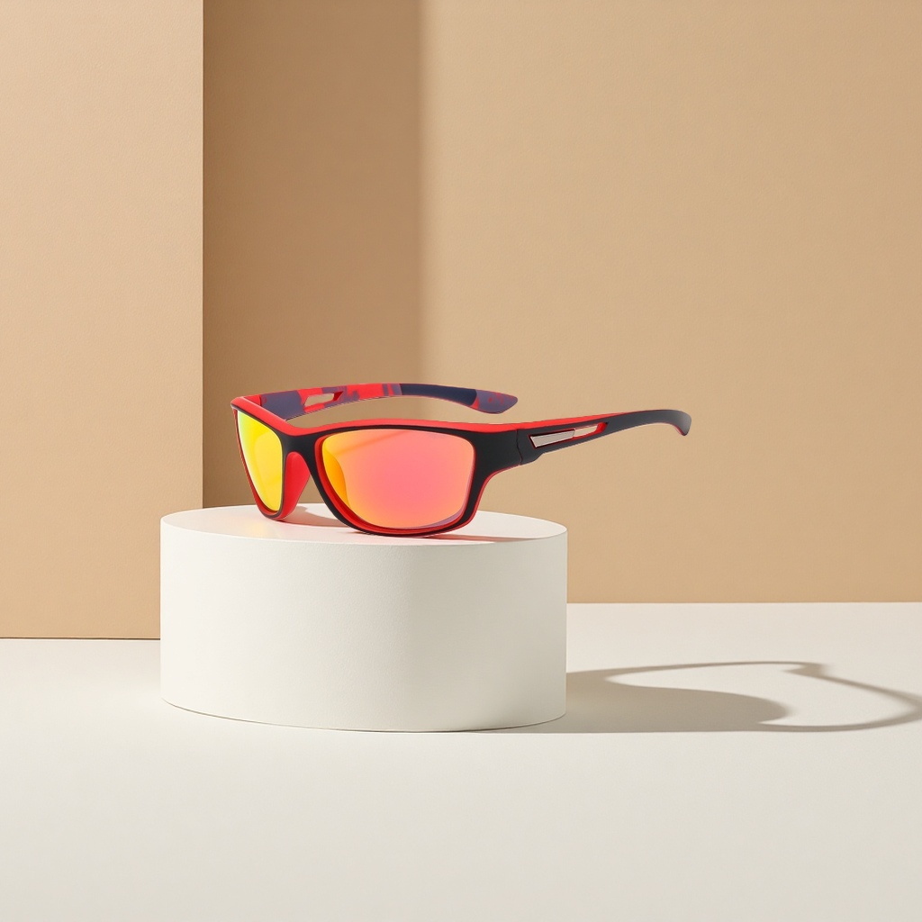 Red and black striped sports sunglasses, fashionable UV-resistant polarized sunglasses