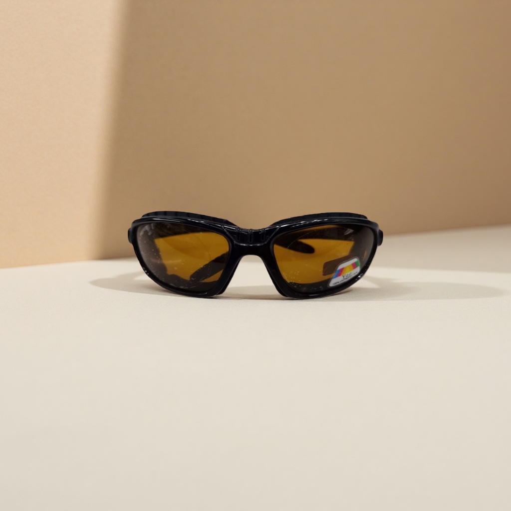 Black-framed, yellow-lens sunglasses with UV protection and polarized light, suitable for both men and women