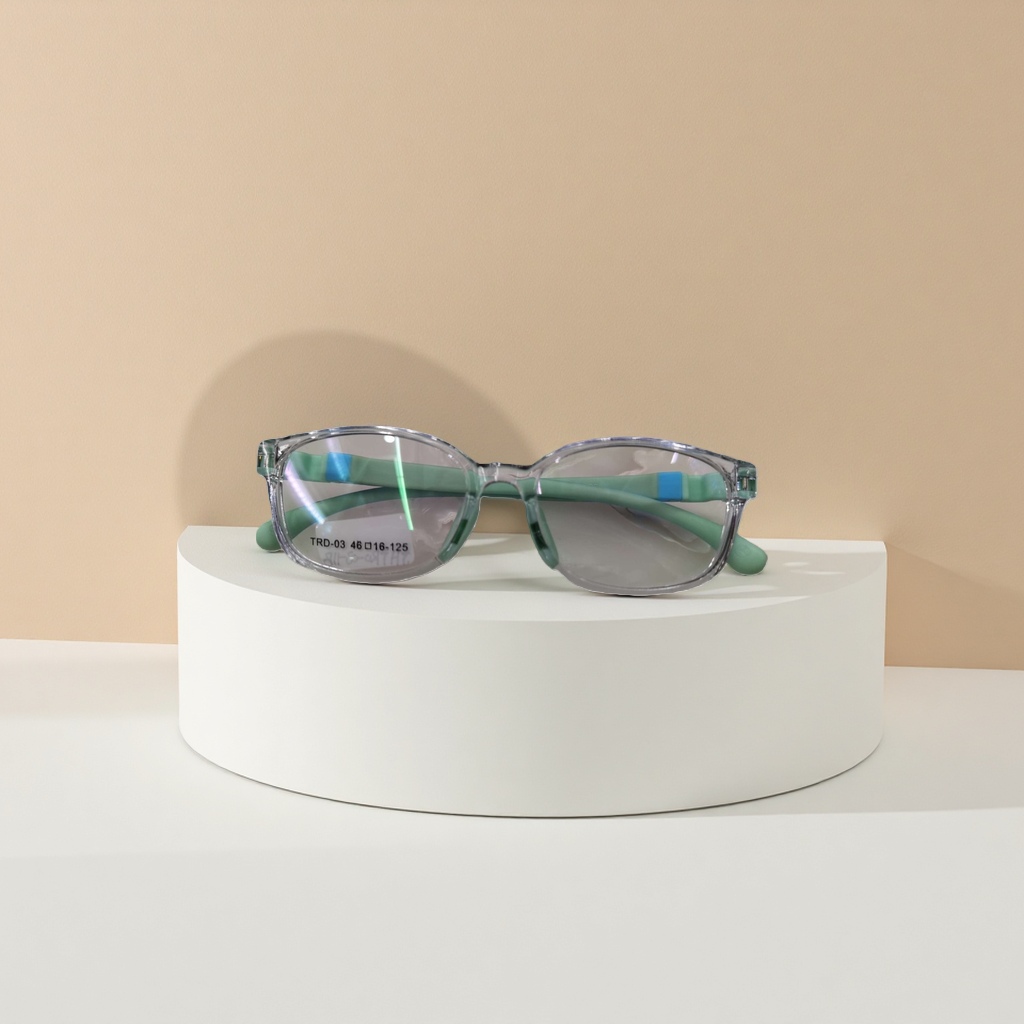Transparent frame, green temple, fashionable glasses, light, comfortable and anti-slip nose pads