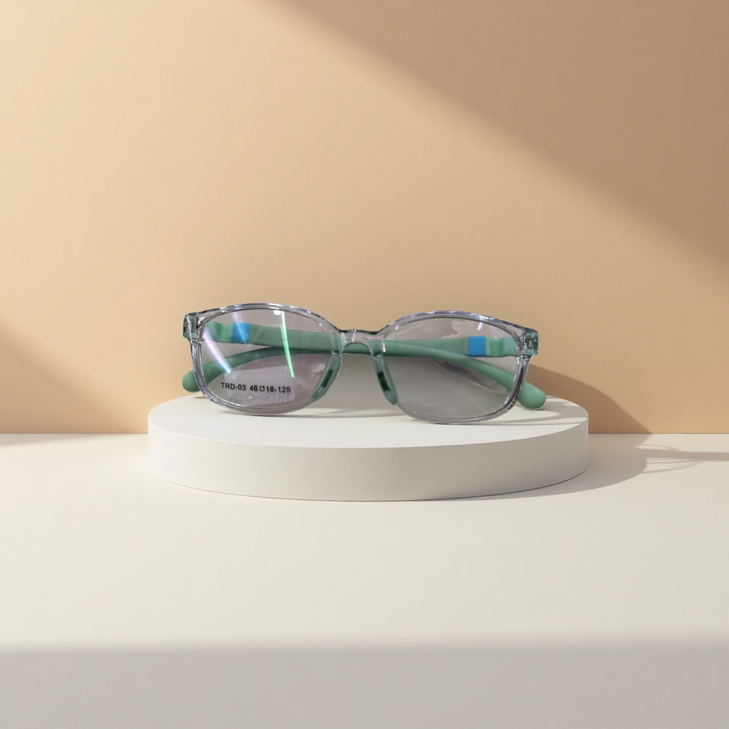 Transparent frame, green temple, fashionable glasses, light, comfortable and anti-slip nose pads Specification image