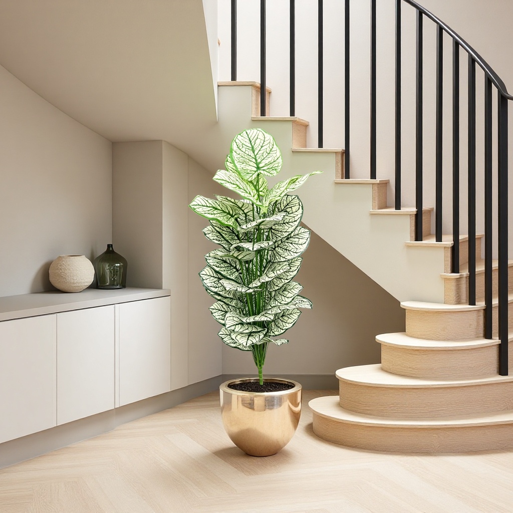 A 36-leaf green plant with green and white interlaced leaf patterns and simulated decorative flower arrangement materials Application Scenario